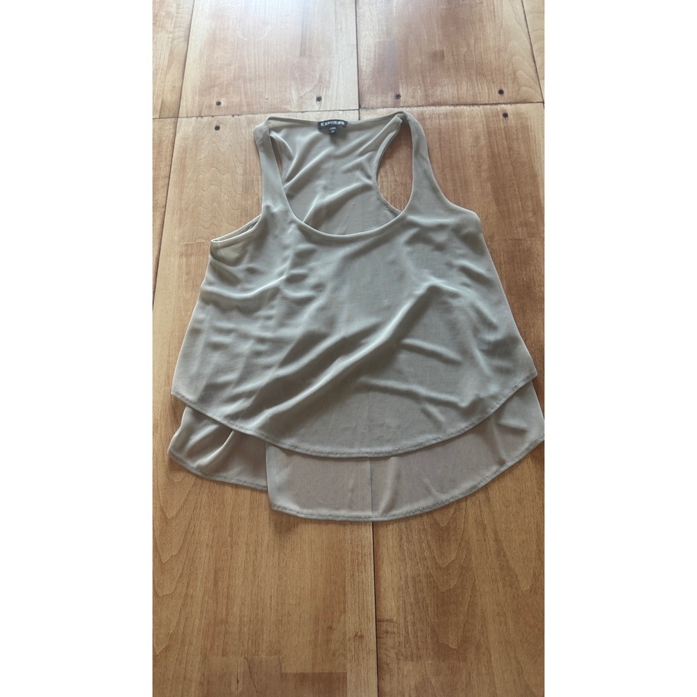 Express Womens XS Taupe Beige Layered Racerback Tank Top Scoop Neck Flowy Mesh